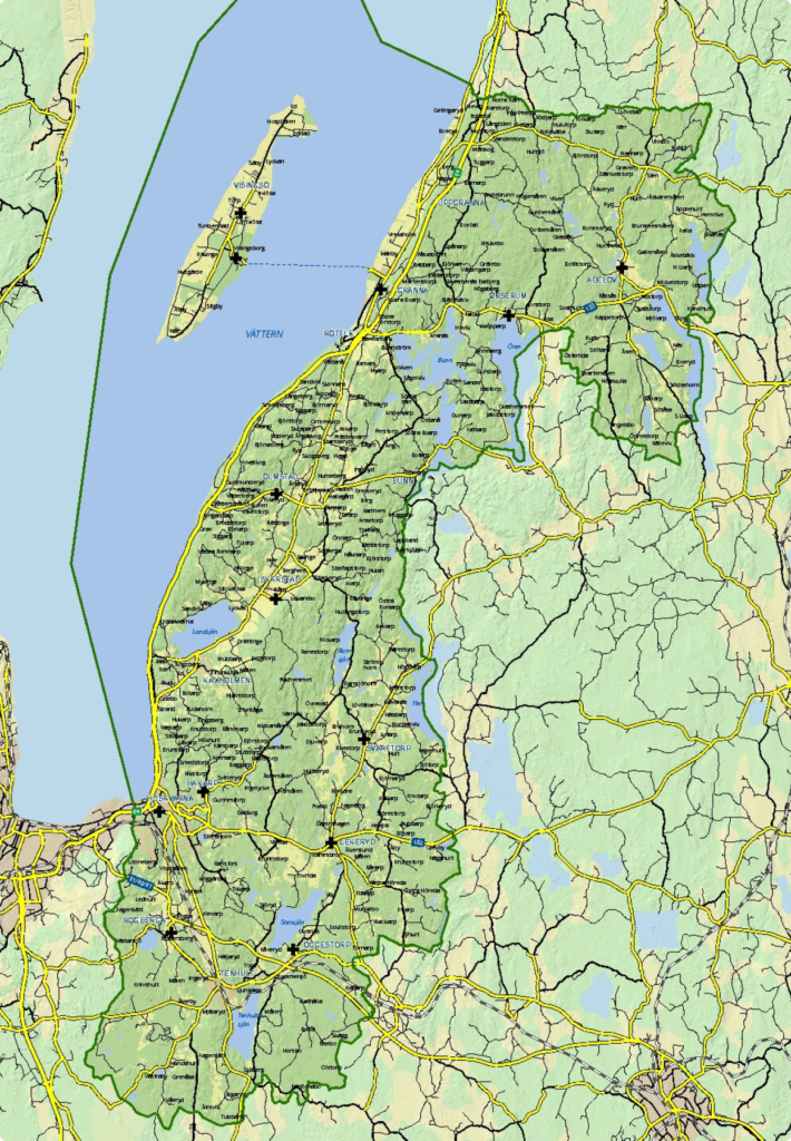 Map overlooking the Östra Vätterbranterna area.