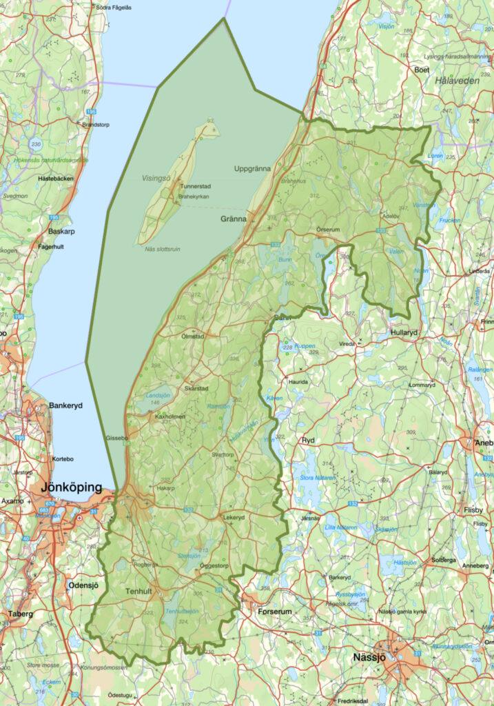 Kara över området Östra Vätterbranterna